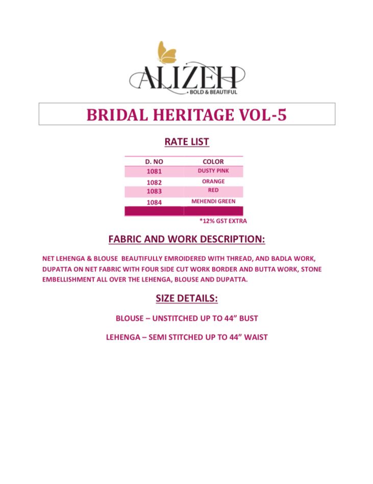 Bridal Heritage Vol 5 By Alizeh Party Wear Net Lehenga Choli Wholesale Online